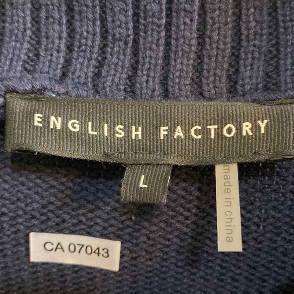English Factory Cotton Zip Striped Blue Sweater Heavy Knit Winter Womens Large - Picture 3 of 9